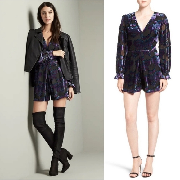 Adelyn Rae, Velvet Burnout Romper, Black/Blue/Purple, Size Medium - Picture 6 of 13